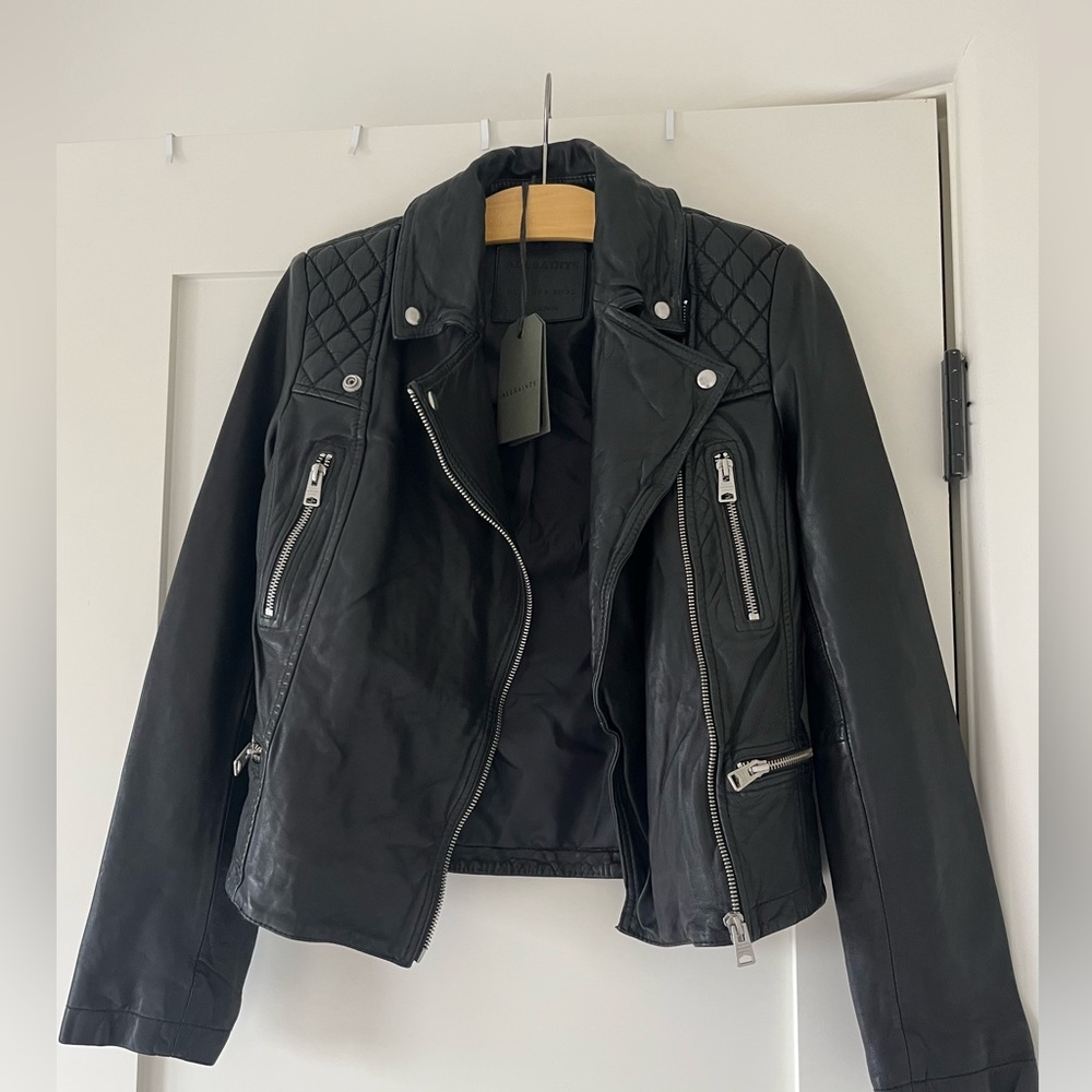 BRAND NEW All Saints Catch Biker Leather Jacket sz0